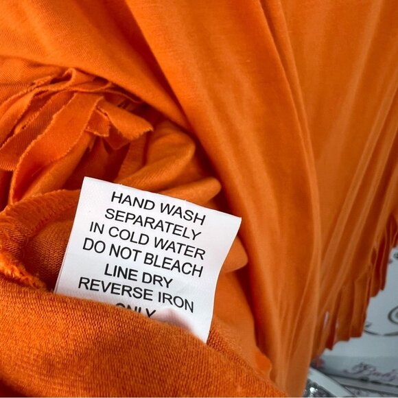 Poncho pull over bright Vibrant Orange Fringe Poncho tassle bottom hem comfy - Picture 9 of 10